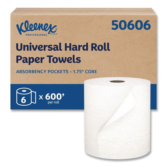 Universal Hard Roll Paper Towels with Premium Absorbency Pockets, 1-Ply, 8" x 600 ft, 1.75" Core, White, 6 Rolls/Carton
