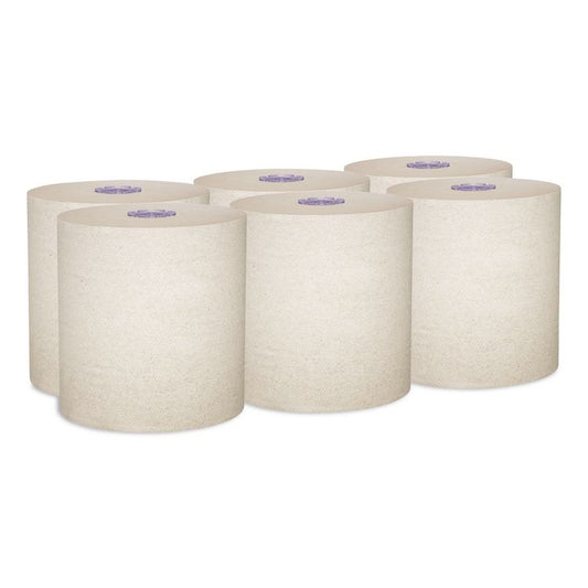 100% Recycled Hard Roll Paper Towels, 1-Ply, 8" x 900 ft, Brown, 6/Carton