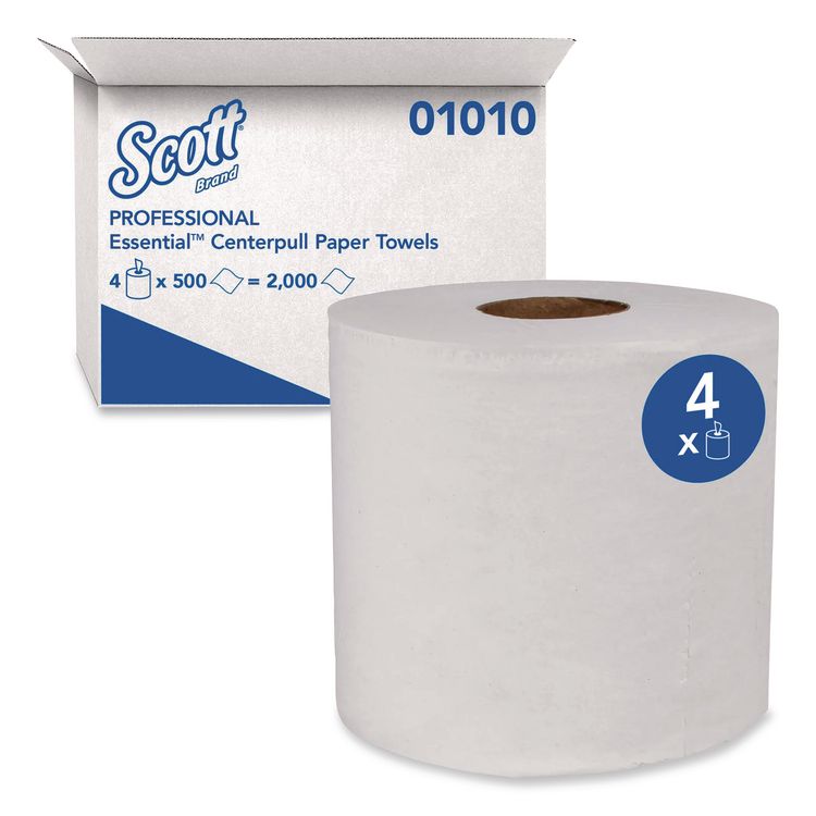 Essential Center-Pull Towels, Absorbency Pockets, 2-Ply, 8 x 15, White, 500/Roll, 4 Rolls/Carton