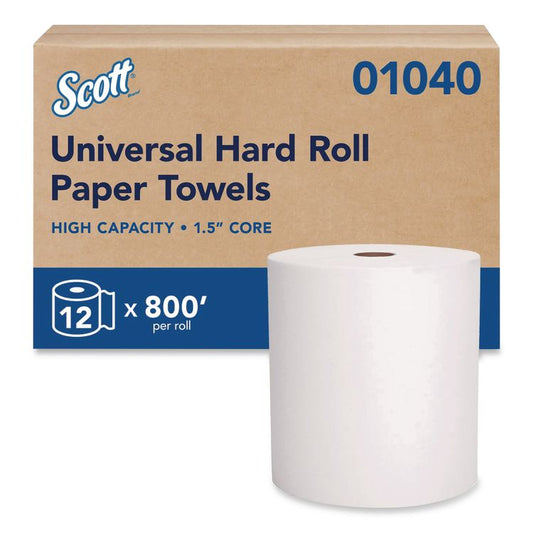 Essential Hard Roll Towels for Business, Absorbency Pockets, 1-Ply, 8" x 800 ft, 1.5" Core, White, 12 Rolls/Carton