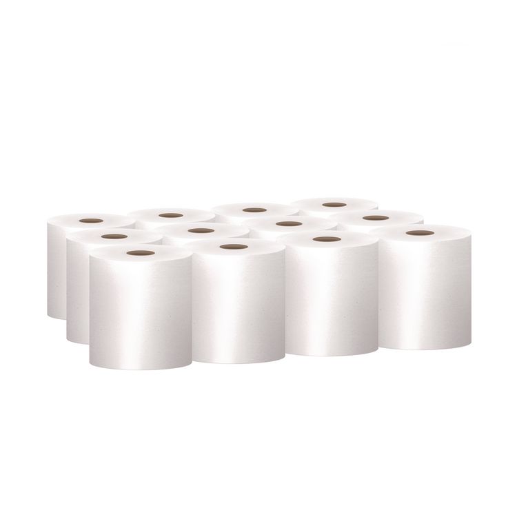 Essential 100% Recycled Fiber Hard Roll Towel, 1-Ply, 8" x 800 ft, 1.5" Core, White, 12 Rolls/Carton