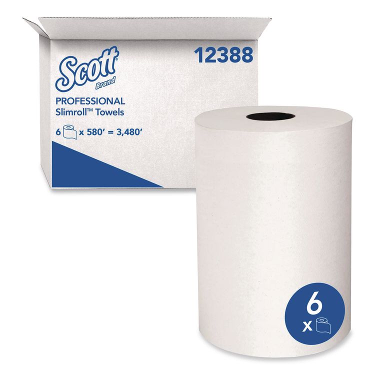 Slimroll Towels, Absorbency Pockets, 8" x 580 ft, White, 6 Rolls/Carton