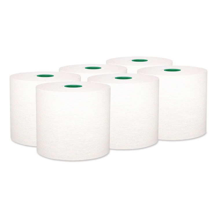 Hard Roll Paper Towels with Premium Absorbency Pockets with Colored Core, Green Core, 1-Ply, 7.5" x 700 ft, White, 6 Rolls/CT
