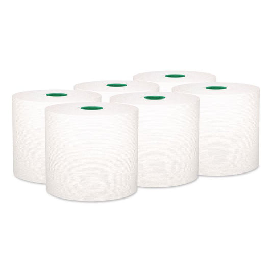 Hard Roll Paper Towels with Premium Absorbency Pockets with Colored Core, Green Core, 1-Ply, 7.5" x 700 ft, White, 6 Rolls/CT