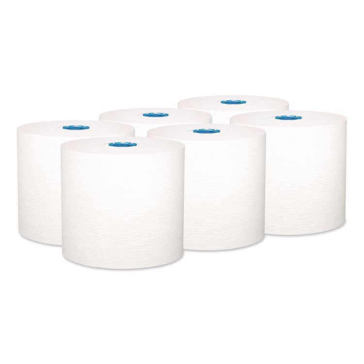 Hard Roll Paper Towels with Premium Absorbency Pockets with Colored Core, Blue Core, 1-Ply, 7.5" x 700 ft, White, 6 Rolls/CT