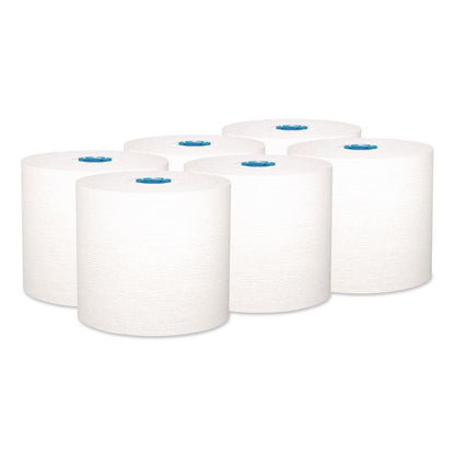 Hard Roll Paper Towels with Premium Absorbency Pockets with Colored Core, Blue Core, 1-Ply, 7.5" x 700 ft, White, 6 Rolls/CT