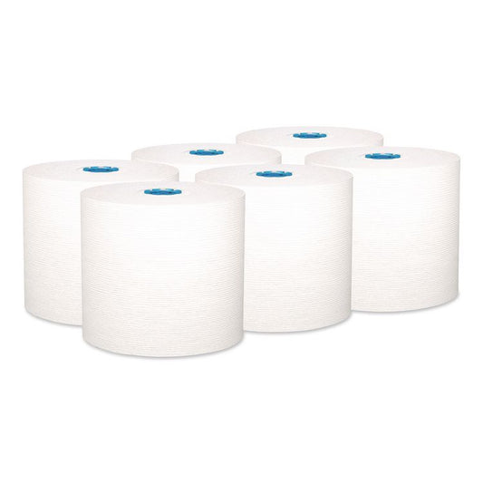 Hard Roll Paper Towels with Premium Absorbency Pockets with Colored Core, Blue Core, 1-Ply, 7.5" x 700 ft, White, 6 Rolls/CT
