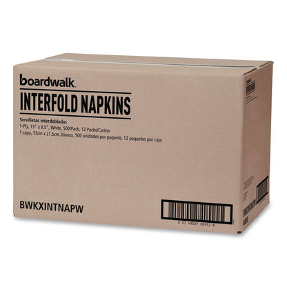 Interfold Dispenser Napkins, 1-Ply, 13 x 8.5, White, 500/Pack, 12 Packs/Carton