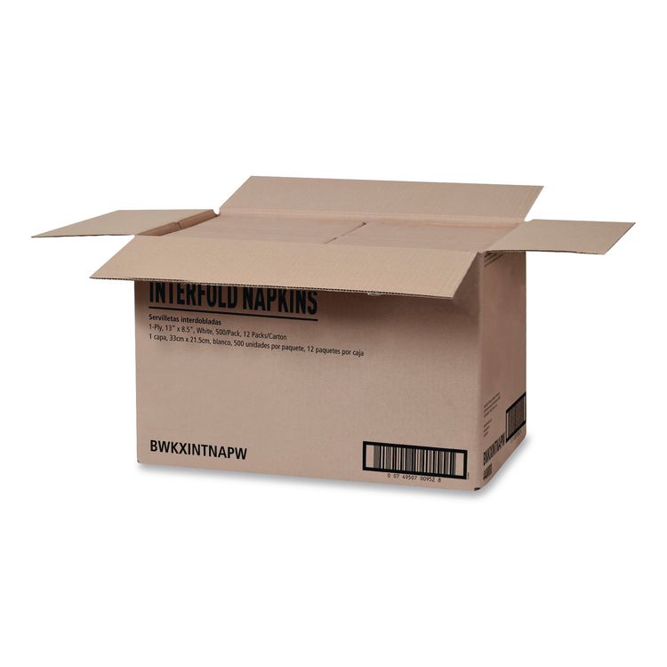 Interfold Dispenser Napkins, 1-Ply, 13 x 8.5, White, 500/Pack, 12 Packs/Carton