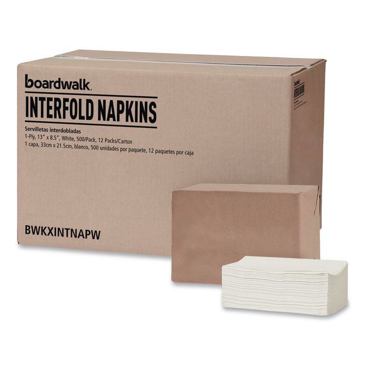 Interfold Dispenser Napkins, 1-Ply, 13 x 8.5, White, 500/Pack, 12 Packs/Carton