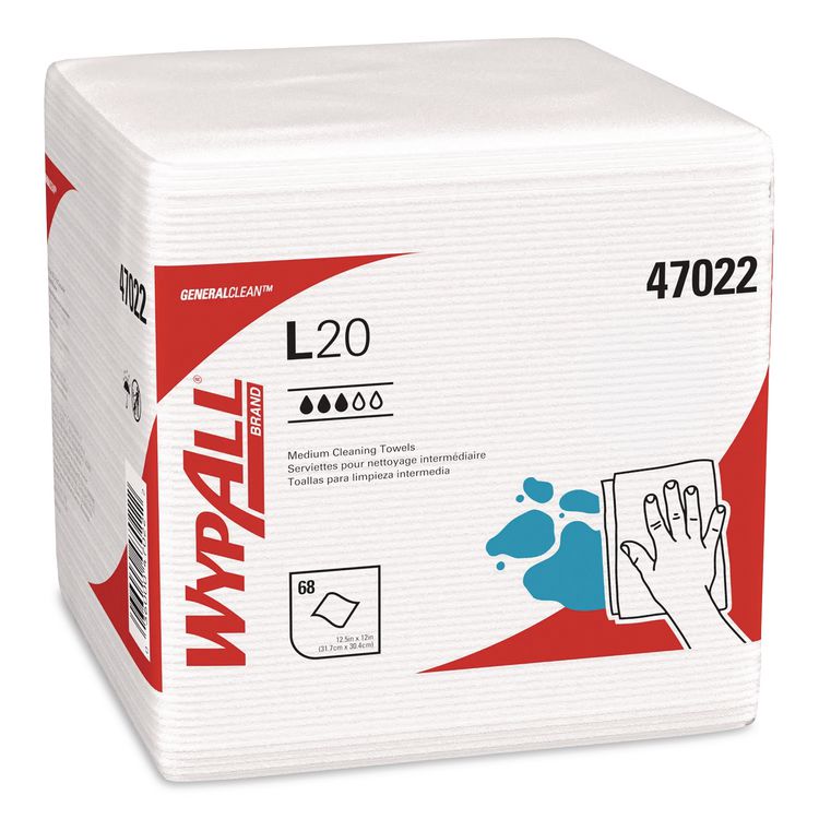 L20 Towels, 1/4 Fold, 4-Ply, 12.5 x 12 Unscented, White, 68/Pack, 12 Packs/Carton