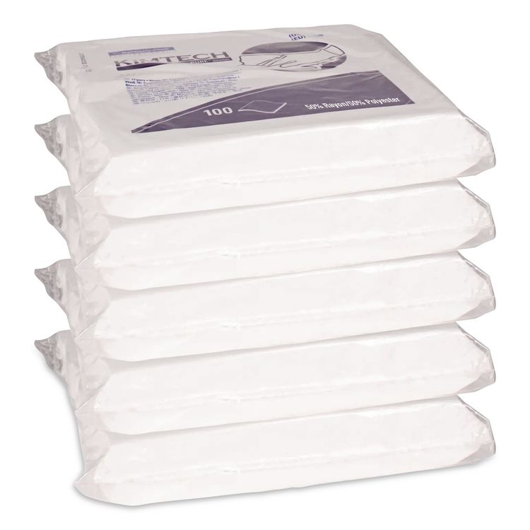 W5 Critical Task Dry Wipers, Flat Double Bag, Spunlace, 9 x 9, Unscented, White, 100/Pack, 5 Packs/Carton