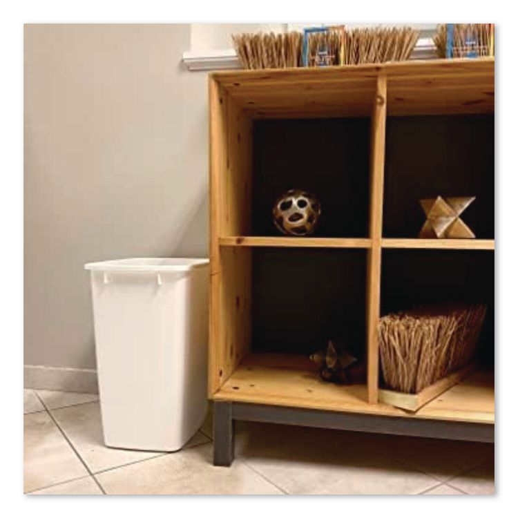 Open-Top Wastebasket, 9 gal, Plastic, Bisque, 6/Carton