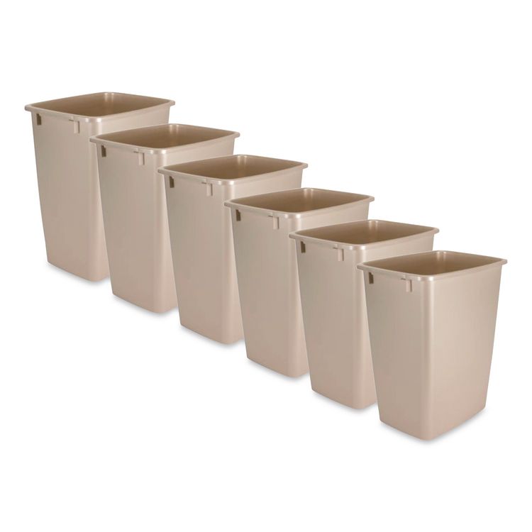 Open-Top Wastebasket, 9 gal, Plastic, Bisque, 6/Carton