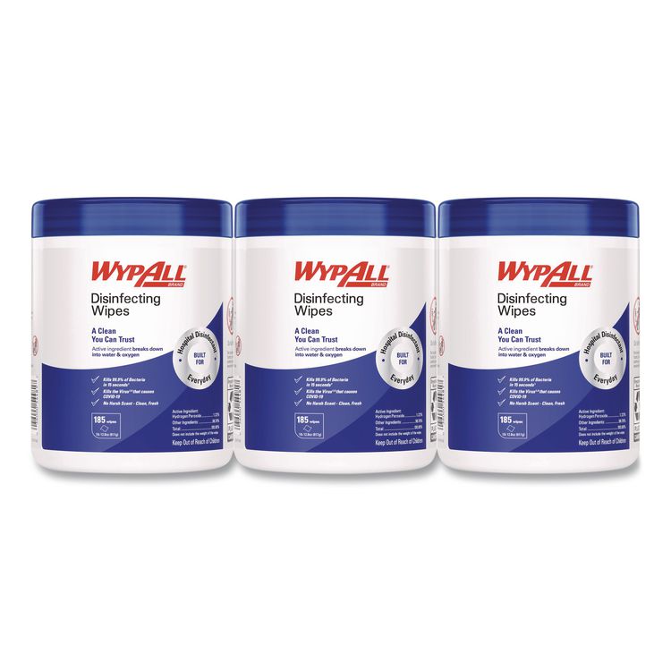 Disinfecting Wipes, 1-Ply, 5.16 x 8.5, Fresh Scent, White, 185 Sheets/Canister, 3 Canisters/Carton