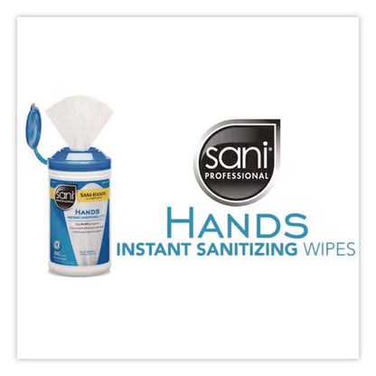 Hands Instant Sanitizing Wipes, 5 x 6, Unscented, White, 150/Canister
