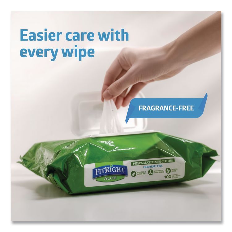 FitRight Select Premium Personal Cleansing Wipes, 8 x 12, Fragrance-Free, White, 48/Pack