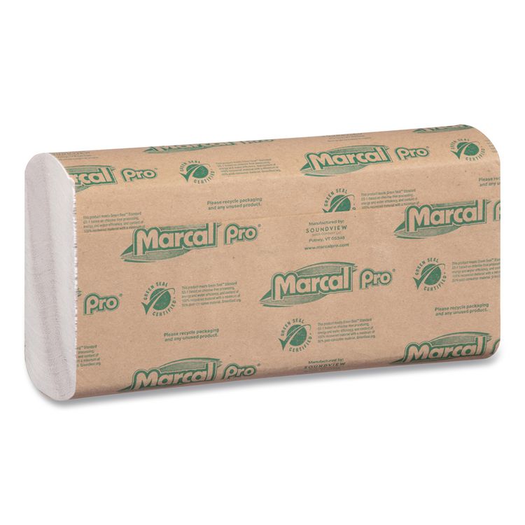 100% Recycled Folded Paper Towels, 1-Ply, 12.88  x 10.13, Natural, 150/Pack, 16 Packs/Carton