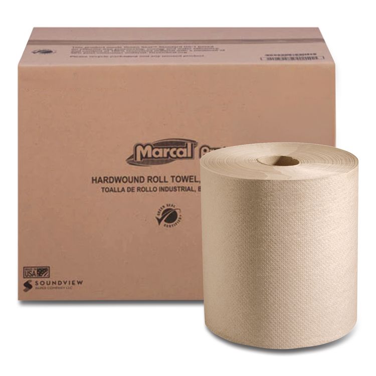 100% Recycled Hardwound Roll Paper Towels, 1-Ply, 7.88" x 800 ft, Natural, 6 Rolls/Carton