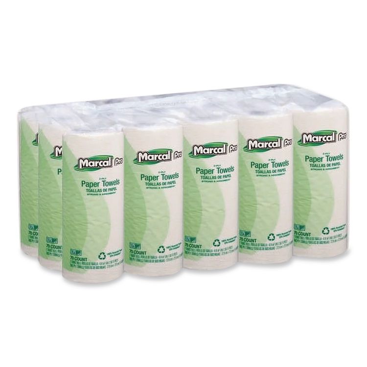 100% Premium Recycled Perforated Kitchen Roll Towels, 2-Ply, 11 x 9, White, 70/Roll, 15 Rolls/Carton