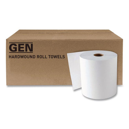Hardwound Roll Towels, 1-Ply, 8" x 600 ft, White, 12 Rolls/Carton