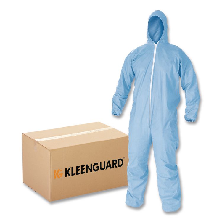 A65 Zipper Front Flame-Resistant Hooded Coveralls, Elastic Wrist and Ankles, X-Large, Blue, 25/Carton