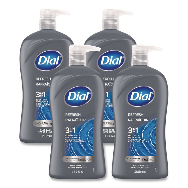 Men Refresh 3-in-1 Body, Hair and Face Wash, Blue Sage Scent, 32 oz, 4/Carton