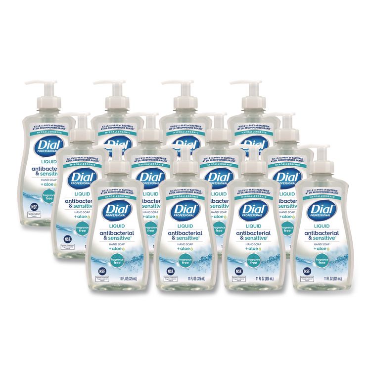 Antibacterial and Sensitive Liquid Hand Soap, Fragrance Free, 11 oz Pump Bottle, 12/Carton