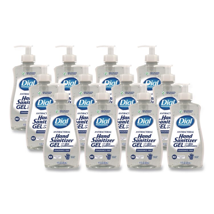 Gel Antibacterial Hand Sanitizer, 11 oz Pump Bottle, Fragrance-Free, 12/Carton