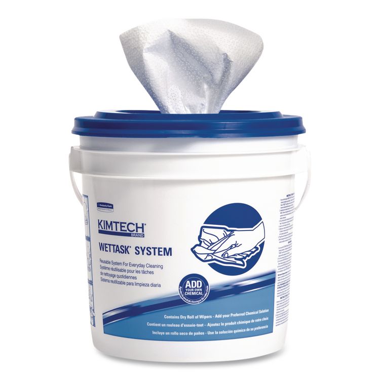 Power Clean Wipers for Disinfectants, Sanitizers,Solvents WetTask Customizable Wet Wipe System, 140/Roll, 6 Rolls/1 Bucket/CT