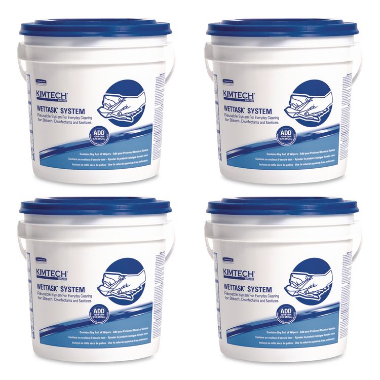 WetTask Customizable Wet Wiping System Bucket, White/Blue, 4/Carton