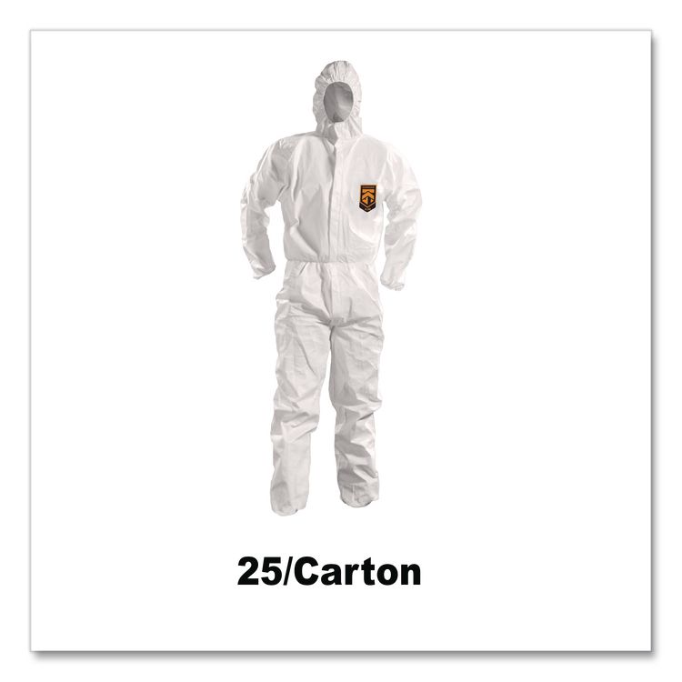 A50 Breathable Splash and Particle Protection Overalls, Zip Front, Hood, Elastic Wrists/Ankles, White, 2X-Large, 25/Carton