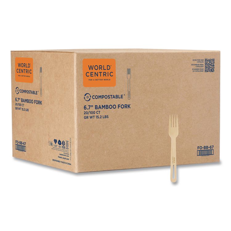 Bamboo Cutlery, Fork, Paper, Natural, 2,000/Carton