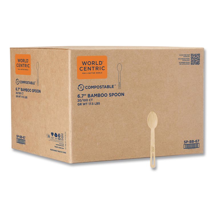 Bamboo Cutlery, Spoon, Paper, Natural, 2,000/Carton