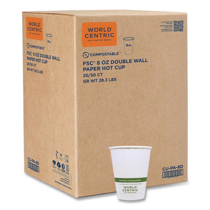 Double Wall Paper Hot Cups, 8 oz, White, 1,000/Carton