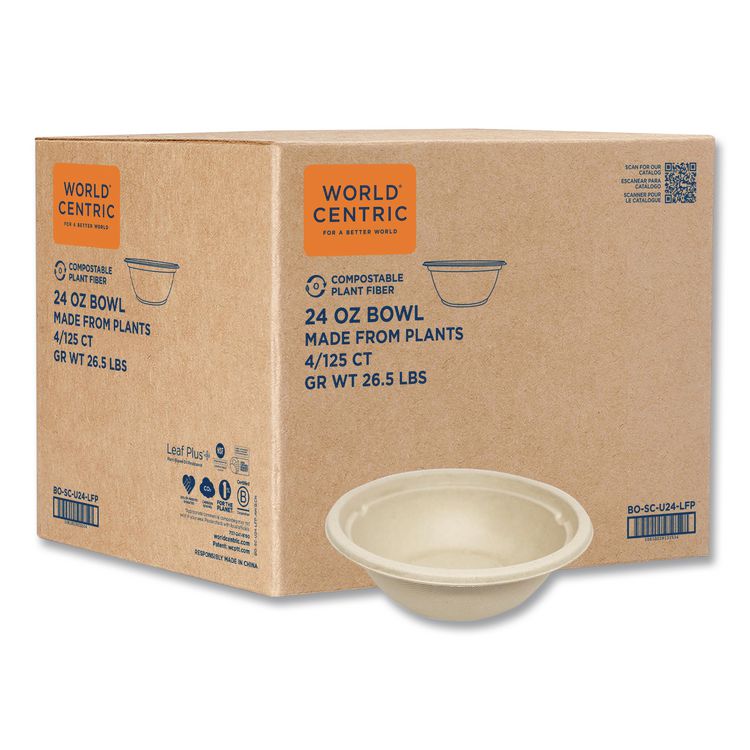 Fiber Bowls, 24 oz, 7.4 x 7.4 x 2.3, Natural, Paper, 500/Carton
