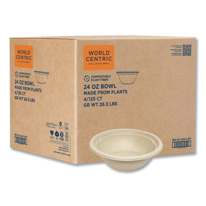 Fiber Bowls, 24 oz, 7.4 x 7.4 x 2.3, Natural, Paper, 500/Carton