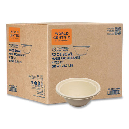 Fiber Bowls, 32 oz, 7.4 x 7.4 x 3.2, Natural, Paper, 500/Carton