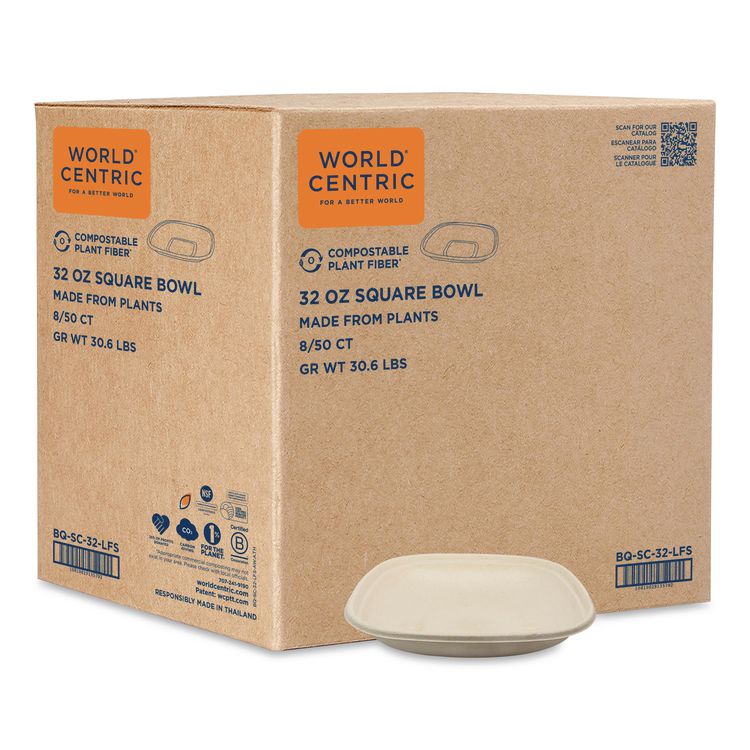 Fiber Bowls, 32 oz, 8.3 x 8.3 x 1.8, Natural, Paper, 400/Carton