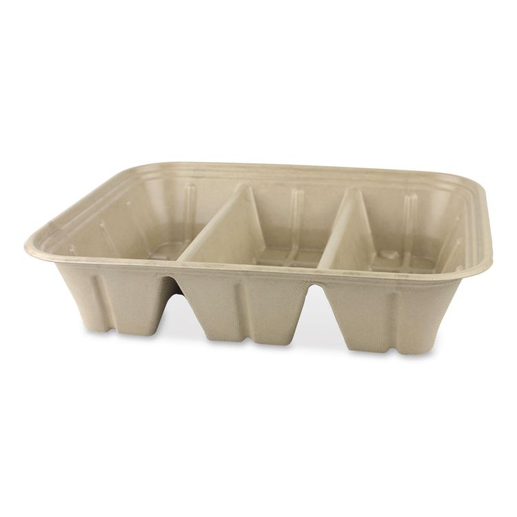 Fiber Catering Pans, 3 Compartments, 10.3 x 2.8 x 12.8, Paper, Natural, 200/Carton