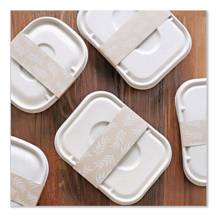 Fiber Container Sleeves, World Centric Leaf Design, 7.5 x 10 x 3.25, Natural, Paper, 800/Carton