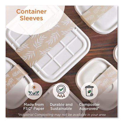 Fiber Container Sleeves, World Centric Leaf Design, 7.5 x 10 x 3.25, Natural, Paper, 800/Carton