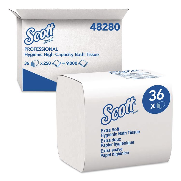 Hygienic Bath Tissue, Septic Safe, 2-Ply, White, 250 Sheets/Pack, 36 Packs/Carton