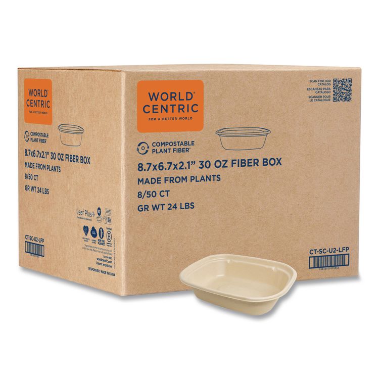 Fiber Containers, 32 oz, 8.7 x 6.5 x 2.1, Natural, Paper, 400/Carton