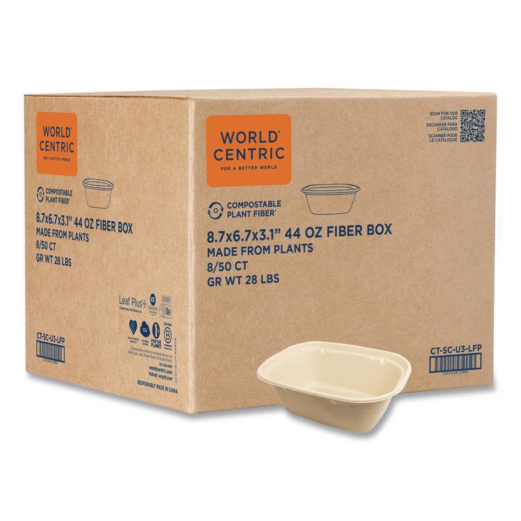 Fiber Containers, 48 oz, 8.7 x 6.5 x 3.1, Natural, Paper, 400/Carton