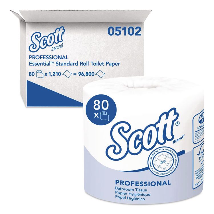 Essential Standard Roll Bathroom Tissue for Business, Septic Safe, 1-Ply, White, 1,210 Sheets/Roll, 80 Rolls/Carton