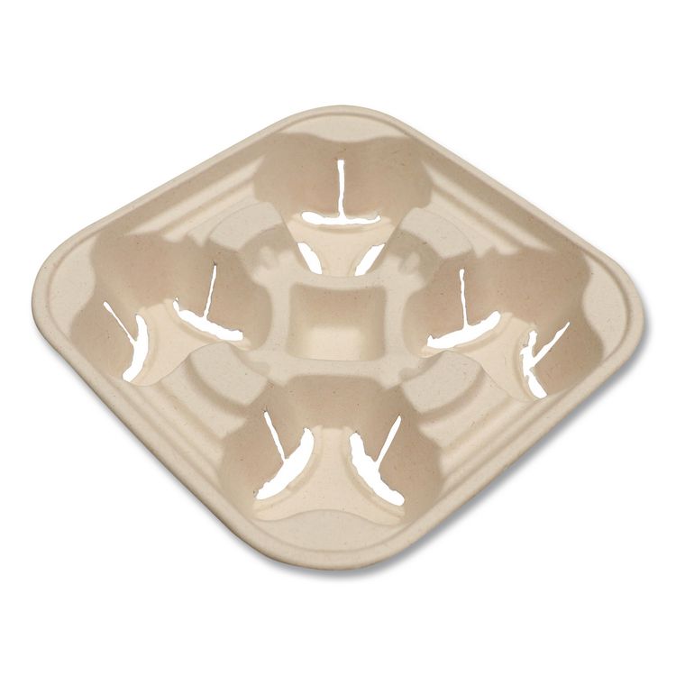 Fiber Cup Carriers, 8 oz to 22 oz, Four Cups, Natural, 600/Carton