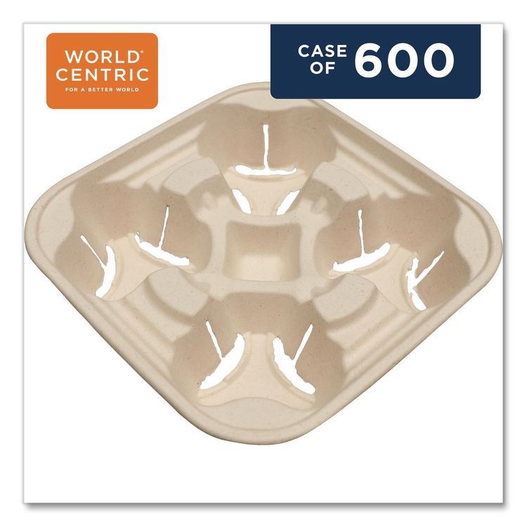 Fiber Cup Carriers, 8 oz to 22 oz, Four Cups, Natural, 600/Carton