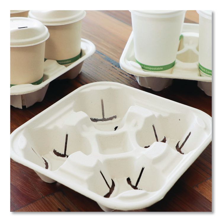 Fiber Cup Carriers, 8 oz to 22 oz, Four Cups, Natural, 600/Carton