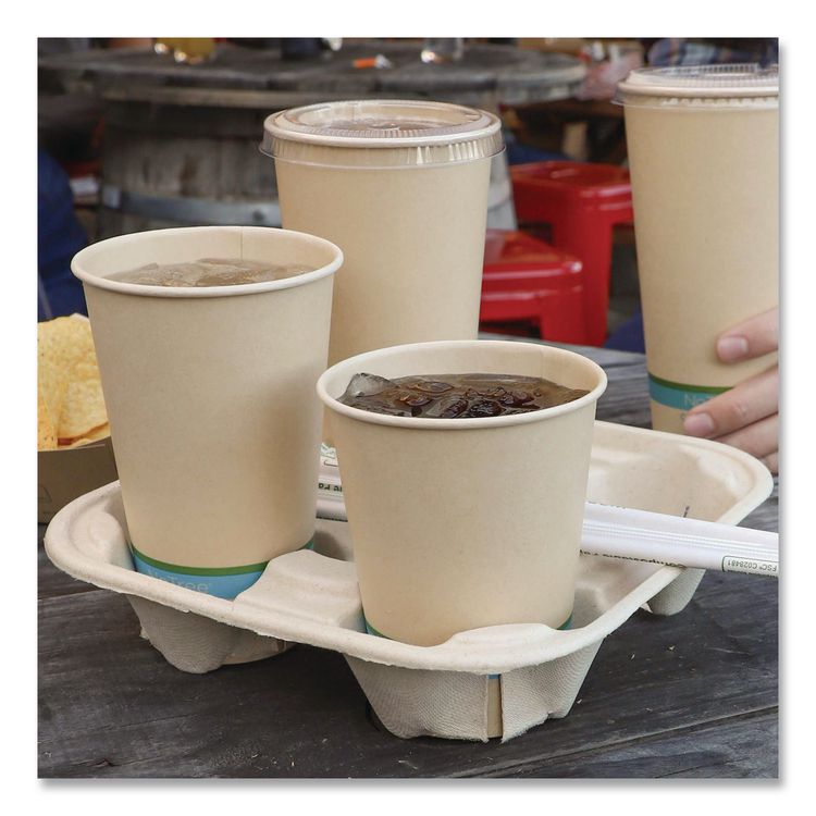 Fiber Cup Carriers, 8 oz to 22 oz, Four Cups, Natural, 600/Carton